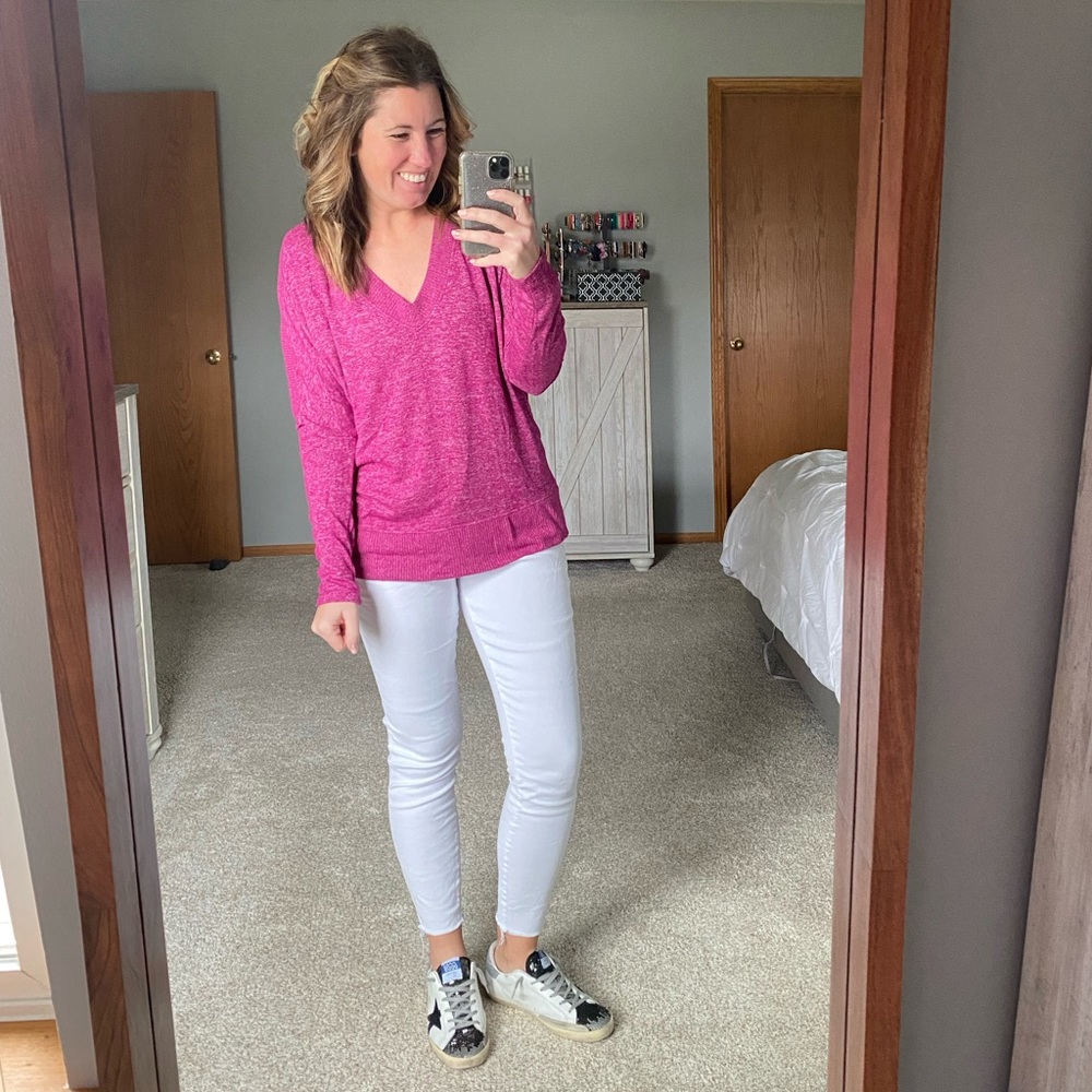 Anthropologie Pink V Neck Sweater